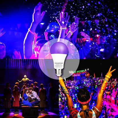 FAGUANGAO LED Black Light Bulb,12W(100Watt Equivalent) A19 UV Blacklight Bulb,120V,UVA Level 390-400nm,E26 Medium Base,Glow in The Dark for Blacklight Party,Fluorescent Poster,Neon Glow(6 Pack)