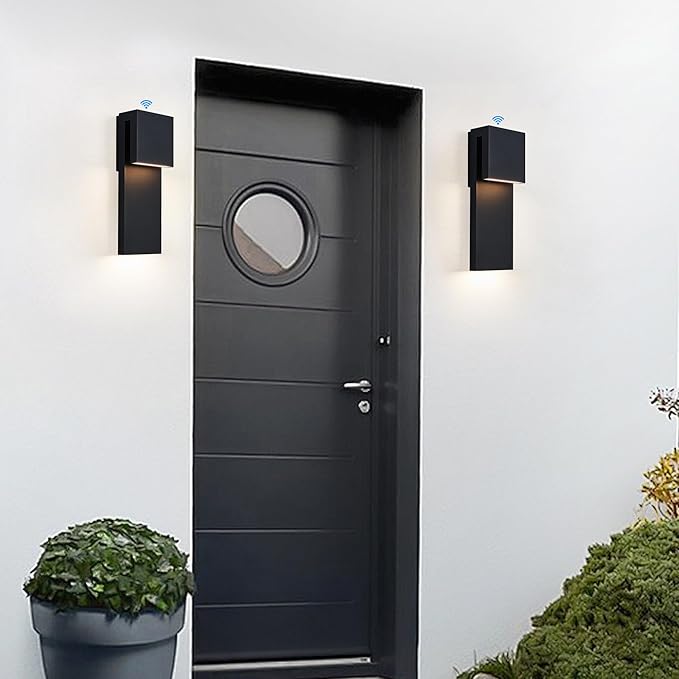 Dusk to Dawn Outdoor Lighting Fixture Wall Mount,Modern Integrated LED 2-Light 17W, Exterior Sensor Front Porch Light,Textured Black,Anti Rust Outside Wall Lights for House,Doorway,Garage