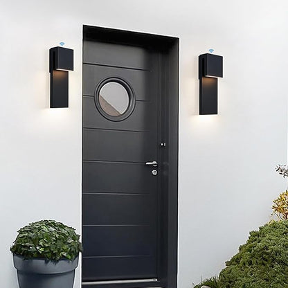 Dusk to Dawn Outdoor Lighting Fixture Wall Mount,Modern Integrated LED 2-Light 17W, Exterior Sensor Front Porch Light,Textured Black,Anti Rust Outside Wall Lights for House,Doorway,Garage