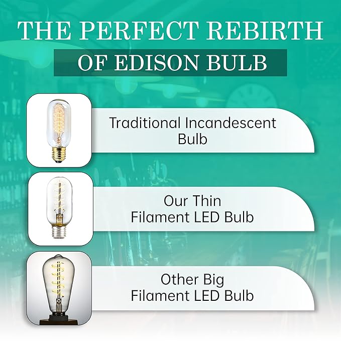 AMDTU Non-dimmable Edison Bulbs 40 Watt 2700K Soft White, Super Thin Spiral Filament Vintage LED Light Bulbs 2 Pack, T45 Incandescent Tubular Bulb 40W Equivalent, Clear Glass 4W 120V E26 Base