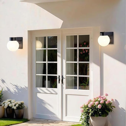 Alighting Outdoor Wall Sconce, Waterproof Exterior Lighting Fixture with Smooth Glass Globe and Black Aluminum Base, Wall Mount Porch Light for Front Door, Patio, Garage, Entryway, E26 Socket