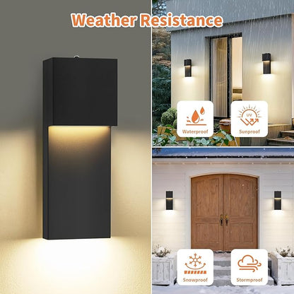 tewei Modern LED Outdoor Wall Sconce, 15'' Dusk to Dawn Outdoor Lighting Exterior Wall Lights, Black LED Front Porch Lights Outside Wall Mount Lighting for House, Backyard, Warm White 3000K, 1 Pack