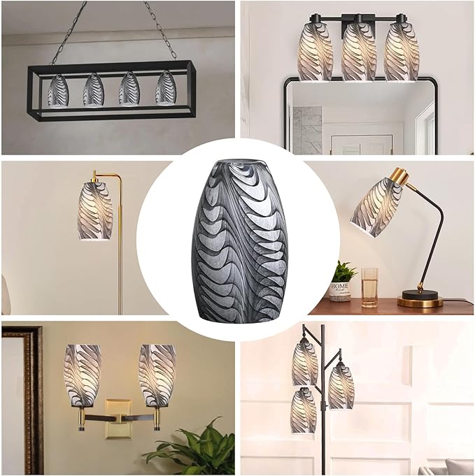 Black Gray Oval Glass Lamp Shade Only Art Marble Glass Light Shades for Kitchen Island pendant Lights Covers Light Fixture Replacement for Mini Pendant Ceiling Lights Chandelier 1pack