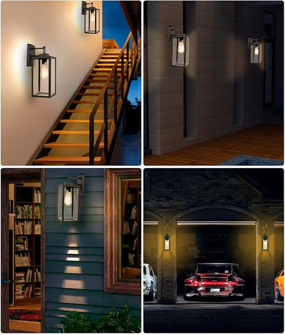 2 Pack Outdoor Wall Light - 14 Inch Exterior Wall Sconce for House, Outdoor Black Wall Lantern for Garage&Patio Front Door, Outside Porch Light Fixture with Glass Shade