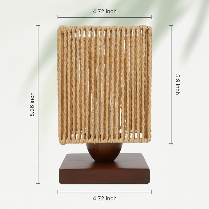 Boho Small Table Lamp,Vintage Wicker Wooden Nightstand Bamboo Woven End Table Lamps,Farmhouse Rattan Beside Lamp for Room Decor, for Bedroom Living Room Desk Kids Room(LED Bulb Included) (A)