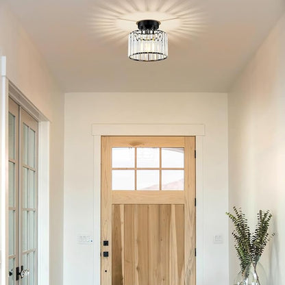 Crystal Black Semi Flush Mount Ceiling Light Modern Hallway Light Fixture Metal Close to Lamp for Entryway Bedroom(8.66 inch)