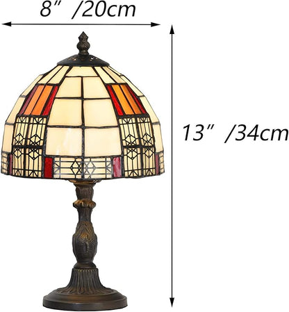 Bieye L10728 Color Block Tiffany Style Stained Glass Table Lamp with 8-inch Wide Lampshade for Bedside Bedroom Living Room, 13" H