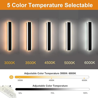 VINLUZ 2 Pack 32in Modern LED Outdoor Light, Garage Sconces Wall Light, IP65 Waterproof Exterior Wall Mount Lighting, Black Outdoor Wall Light Fixtures for House, Patio Courtyard Porch Garden