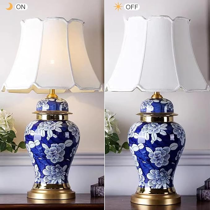 Vintage Blue Ceramic Table Lamp Blue and White Porcelain Table lamp with Metal Base 27.55" High Table Lamp with Fabric Shade for Bedroom Study Living Room Office