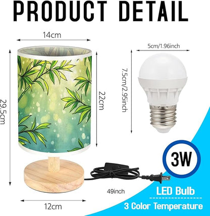 Lucky Bamboo Table Lamp LED 3-Color Pressed Bedside, Lucky Bamboo Shade Lamp with Wood Base for Bedroom Living Room Desk Office