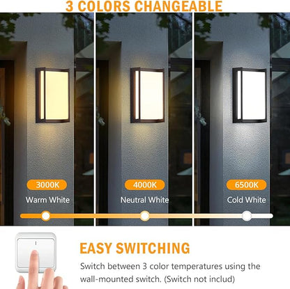wowlite Outside Lights for House LED, 18W Modern Front Porch Light 3000K 4000K 6500K 3 Colors Changeable, Aluminum Outdoor Light Fixture, Exterior Sconce for Garage Garden Patio