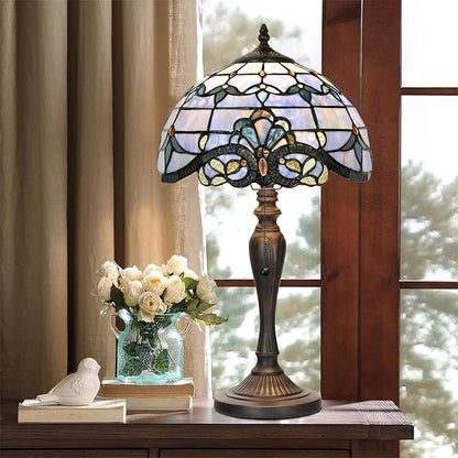TL0015 Blue Baroque Tiffany Table Lamp Stained Glass Reading Desk Light 12 X 21.5 Inches for Bedroom Living Room, Handcrafted Artwork for Home Office, LED Bulb Included (Blue Baroque)