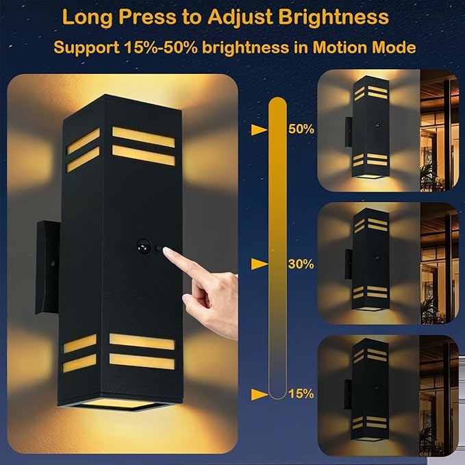 Motion Sensor Outdoor Light with 25ft Detection Range, 3 Lighting Modes Dusk to Dawn Porch Light, Waterproof Wall Sconce for Large Yard, Patio, Garage, Front Door, ETL Listed