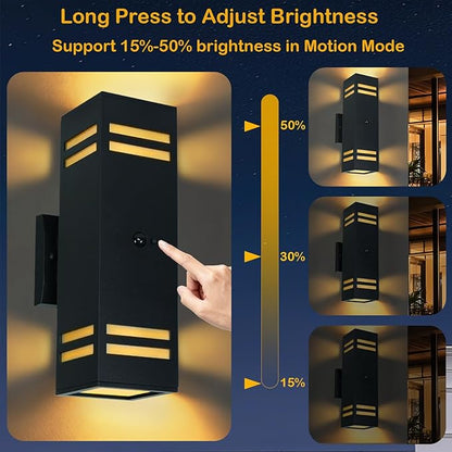Motion Sensor Outdoor Light with 25ft Detection Range, 3 Lighting Modes Dusk to Dawn Porch Light, Waterproof Wall Sconce for Large Yard, Patio, Garage, Front Door, ETL Listed