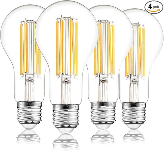 FLSNT 150W Equivalent A23 LED Light Bulbs, Efficient 17W, 2550Lumens, 2700K Soft White, CRI82, E26 Medium Base LED Filament Light Bulbs, Clear Glass, 4 Pack, Non-Dimmable