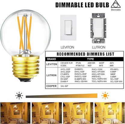 Leools Dimmable g16.5 led Bulb 40W g16 1/2 led Edison Bulb 2700K 4W e26 led Globe Bulb for Ceiling Fan,Chandelier,Vanity Light Bulb AC120V G50 400lm 6Pack