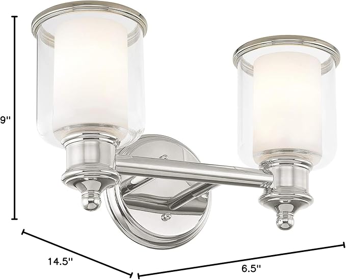 Livex Lighting 40212-35 Transitional Two Light Bath Vanity from Middlebush Collection in Polished Nickel Finish 14.5 x 6.5 x 9