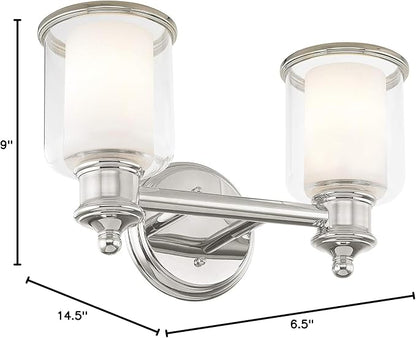Livex Lighting 40212-35 Transitional Two Light Bath Vanity from Middlebush Collection in Polished Nickel Finish 14.5 x 6.5 x 9