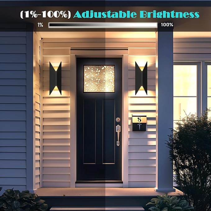 LED Up and Down Lights Outdoor Wall Lights, 5-Color Temperature Waterproof Modern Exterior Lighting Fixtures, 14 Inch Aluminum Outdoor Wall Sconce, 2 Pack Dimmable Front Porch Light