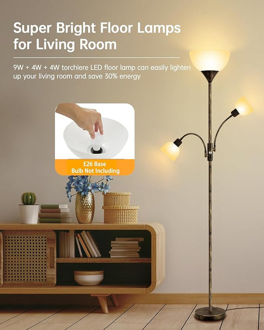 Floor Lamp, Standing Lamp, 71" Tall Lamps for Living Room, 3 Way Switch, Plastic Lampshade, Torchiere Tree Lamp with Reading Light, Modern Pole Lamps for Bedroom E26 Base(No Bulb, Rustic Bronze)