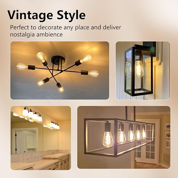 E26 Base Spiral LED Bulb, Soft White 2700K, ST58/ST19 Antique LED Filament Bulbs with 80+ CRI, 600 LM, 6W Equivalent to 60W, Antique Plastic Style for Home, Bedroom, Office, Farmhouse,4 PCS