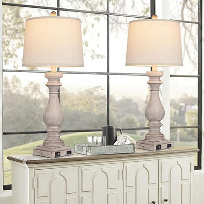 29" Tall Table Lamp for Living Room Set of 2,Vintage Bedside Nightstand Lamps with USB C+A Ports & AC Outlet,3-Way Dimmable Touch Control Desk Lamp for Bedroom,Color 2