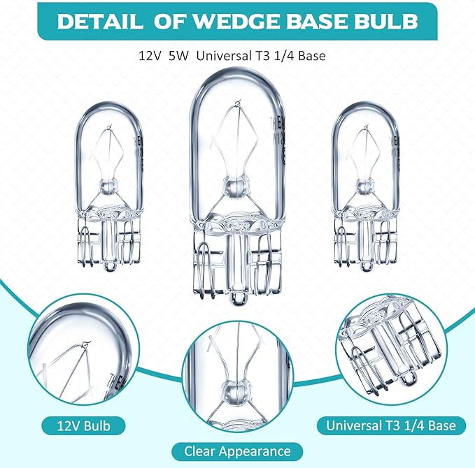 Honoson 1/4 Wedge Base 12V 5W Bulb Clear Krypton Light Bulb for Landscape, RV and Cabinet Lighting (100 Pieces)