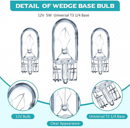 Honoson 1/4 Wedge Base 12V 5W Bulb Clear Krypton Light Bulb for Landscape, RV and Cabinet Lighting (100 Pieces)