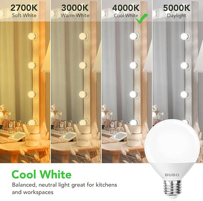 BUBO Vanity Light Bulbs 60 Watt Equivalent, Bathroom Light Bulbs Cool White 4000K, G25 Globe Round Light Bulb 800 Lumens, E26 Medium Base, 7W, Non-Dimmable, 12 Pack