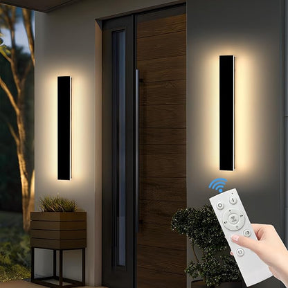 Mikeru 3CCT Dimmable Outdoor Wall Sconce 23.6" IP65 Waterproof - 2Pack Modern Black Exterior Light with Remote Control, Adjustable 3000K/4500K/6000K for Porch, Patio & Commercial Spaces | Hardwired