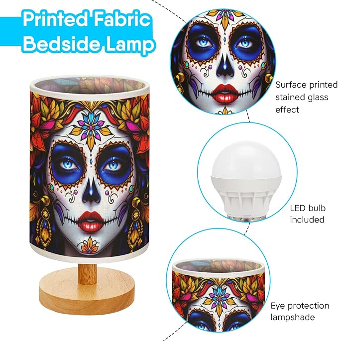 Sugar Girl Table Lamp LED 3-Color Pressed Bedside, Sugar Girl Shade Lamp with Wood Base for Bedroom Living Room Desk Office TL01