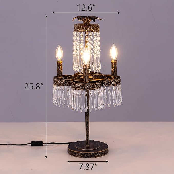 TOCHIC 26" Crystal Table Lamp for Living Room, 4 Lights Bedside Table Lamp Desk Lamps for Bedroom, Antique Bronze Night Stands Lamps for Foyer, Entryway, Staircase, Home Office, Kids Room