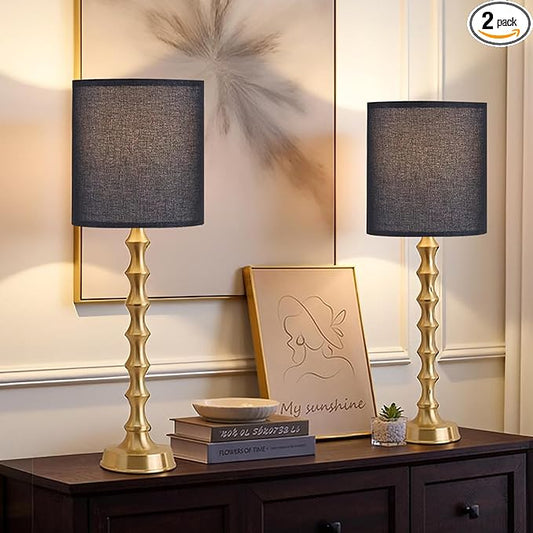 30.5" Gold Buffet Table Lamps Set of 2 with Black Shade, Tall Skinny Black Gold Lamps Set of 2 for Living Room, Sideboard & Home Office