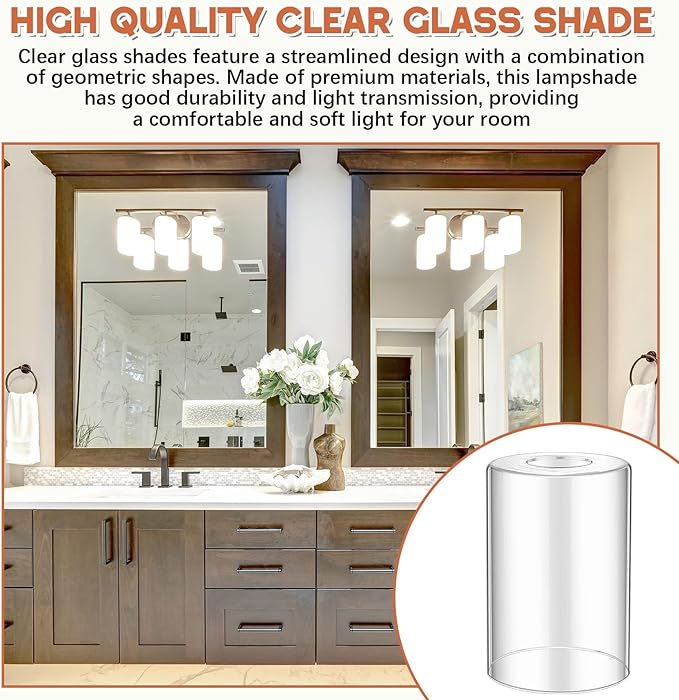 3 Pcs Clear Glossy Glass Shade Replacements for Pendant Light Fixtures Glass Lamp Shade Cover, 1-5/8 Inch Fitter E26 Base, 4"w x 6"h, Replacement Lamp Globe for Chandelier Wall Sconce