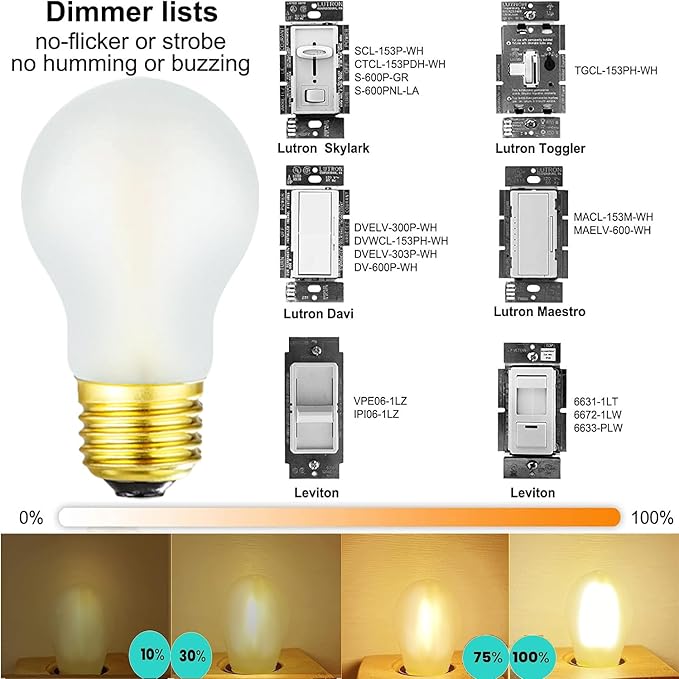Frosted E26 LED Edison Bulb 8W Equivalent 75 Watt A15 Light Bulb Warm White 2700K Dimmable E26 Led Bulb for Ceiling Fan,Wall sconces,Refrigerator,Desk lamp 800lm AC120V, 6 Pack