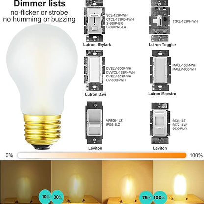 Frosted E26 LED Edison Bulb 8W Equivalent 75 Watt A15 Light Bulb Warm White 2700K Dimmable E26 Led Bulb for Ceiling Fan,Wall sconces,Refrigerator,Desk lamp 800lm AC120V, 6 Pack
