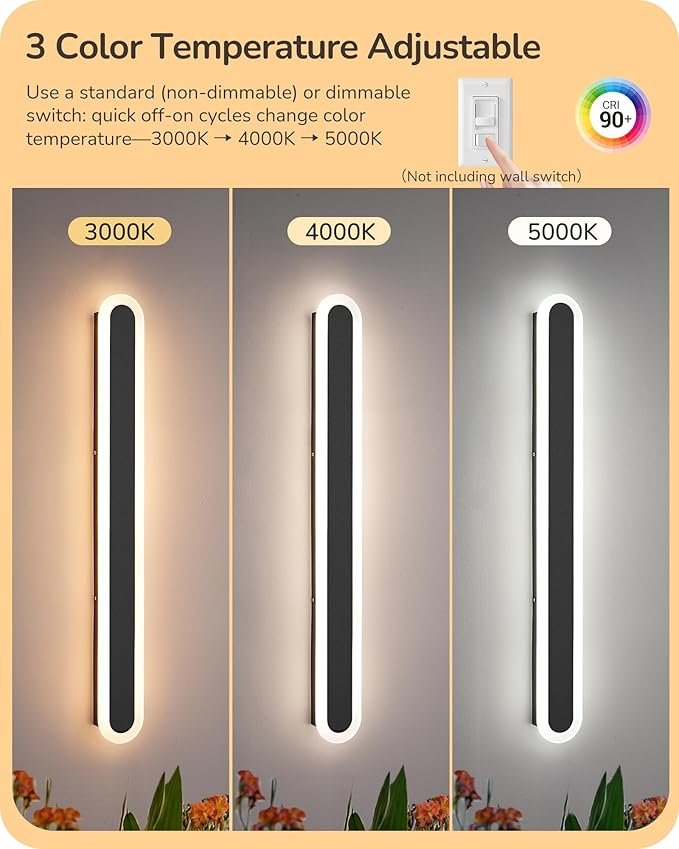 EDISHINE Upgraded 2 Pack 39.4" LED Outdoor Wall Light, Dimmable & 3 CCT, Linear Modern Exterior Lighting Fixtures, IP65 Waterproof, Oval Long Outside Wall Sconce for Garage, Porch