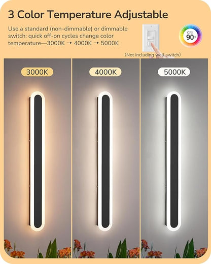 EDISHINE Upgraded 2 Pack 39.4" LED Outdoor Wall Light, Dimmable & 3 CCT, Linear Modern Exterior Lighting Fixtures, IP65 Waterproof, Oval Long Outside Wall Sconce for Garage, Porch