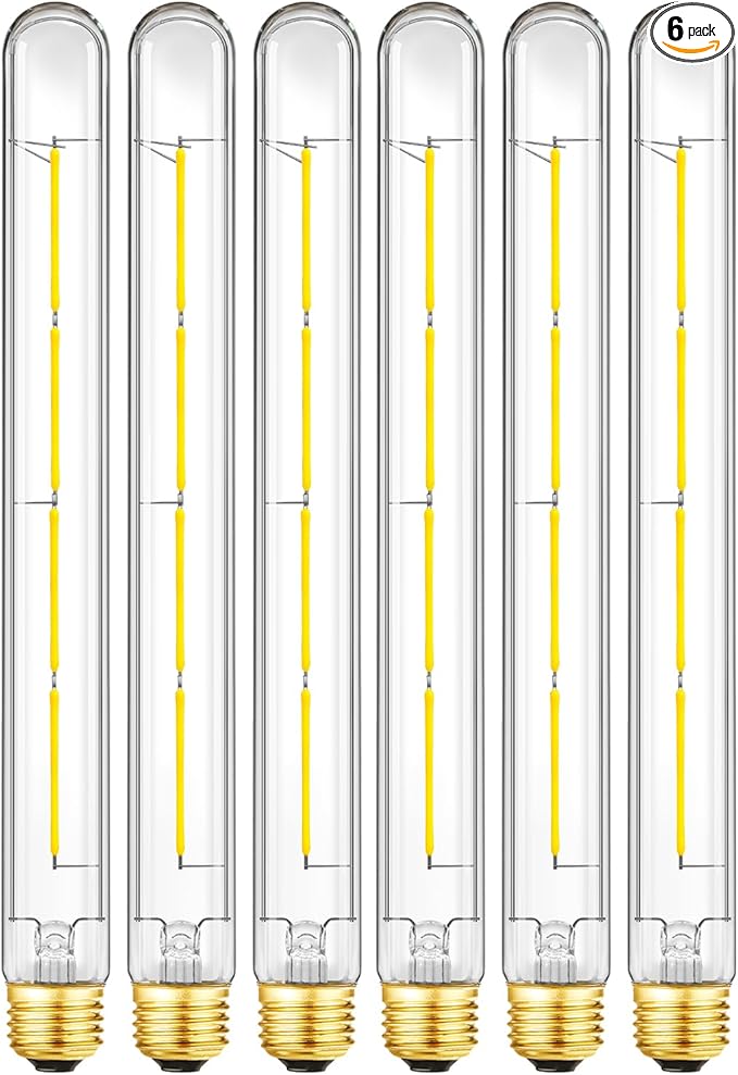 T300 Tubular Bulbs,E26 Dimmable Led Light Bulbs 6W Equal 60 Watt,4000K Daylight,T30 Long Edison Led Bulb,T10 Clear Glass Bulb,11.8 in,6Pack.