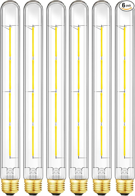 T300 Tubular Bulbs,E26 Dimmable Led Light Bulbs 6W Equal 60 Watt,4000K Daylight,T30 Long Edison Led Bulb,T10 Clear Glass Bulb,11.8 in,6Pack.