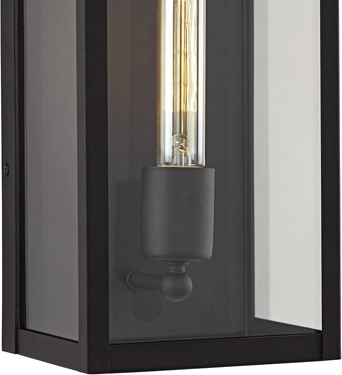 John Timberland Cornell Modern Industrial Box-Shaped Outdoor Wall Light Fixture Sand Black Metal 14 1/4" Clear Glass for Exterior House Porch Patio Outside Deck Garage Yard Front Door Garden