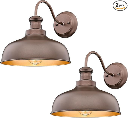 Outdoor Farmhouse Barn Light, Outside Wall Sconce, Weather Resistant Anti-Rust Farmhouse Exterior Wall Light, Outdoor Lantern Lamp for Porch, Garage, Patio, Entryway (Oil-Rubbed Bronze, 2 Pack)
