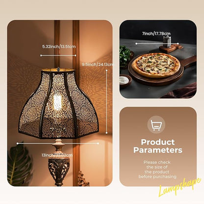 Metal large Bronze and Gold Lamp Shade, gothic rustic lamp shade,modern black 8-Petal Lotus Design lamp shades,5.32" Top Diameter, 13" Bottom Diameter, 9.5" Height, Etched Forest Pattern