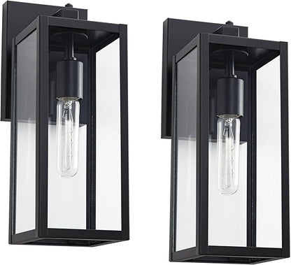 John Timberland Titan Modern Outdoor Wall Light Fixtures Set of 2 Mystic Black Rectangular Box Frame Dusk to Dawn 14" Clear Glass Panels for Post Exterior Barn Deck House Porch Yard Patio