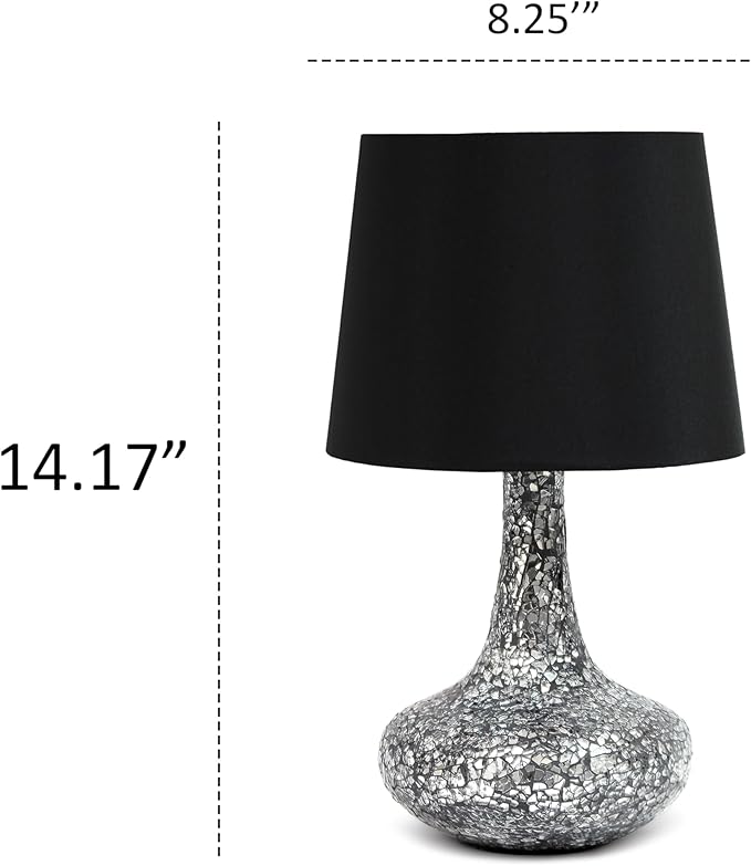 Simple Designs LT1143-BLK Colored Glass Fusion Montage Table Lamp and Matching Faux Silk Shade for Entryway, Living Room, Hallway, Bedroom, Office, Black