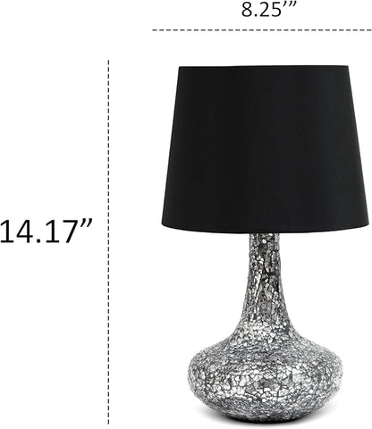 Simple Designs LT1143-BLK Colored Glass Fusion Montage Table Lamp and Matching Faux Silk Shade for Entryway, Living Room, Hallway, Bedroom, Office, Black
