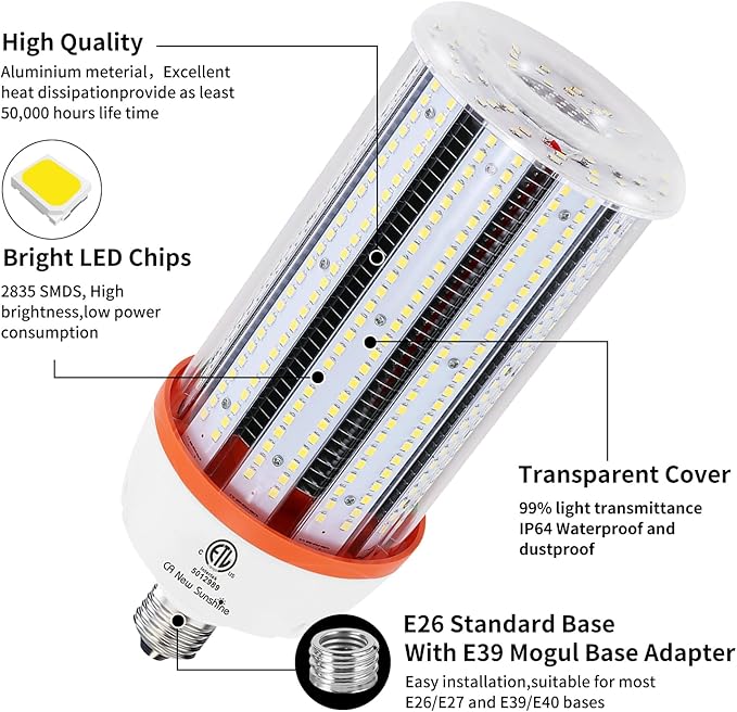 1200W Equivalent Led Corn light bulbs,18000 Lumen LED Corn Bulb 120W 5000K Daylight White Lamp,E26/E39 Medium Mogul Base,2-Pack Large Area Lights For Outdoor Indoor Warehouse Garage High Bay Lighting