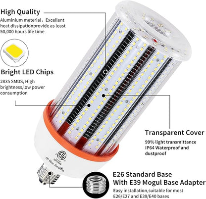 1200W Equivalent Led Corn light bulbs,18000 Lumen LED Corn Bulb 120W 5000K Daylight White Lamp,E26/E39 Medium Mogul Base,2-Pack Large Area Lights For Outdoor Indoor Warehouse Garage High Bay Lighting