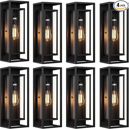 8pack 18 inches Outdoor Wall Lantern Light Fixture, Large Black Exterior Waterproof Wall Sconce, Anti-Rust Mount Porch Light with Clear Glass,E26 Socket (8 Pack)