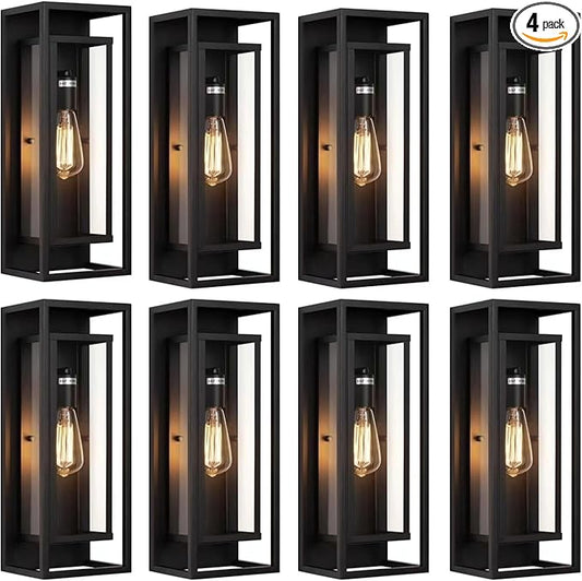 8pack 18 inches Outdoor Wall Lantern Light Fixture, Large Black Exterior Waterproof Wall Sconce, Anti-Rust Mount Porch Light with Clear Glass,E26 Socket (8 Pack)